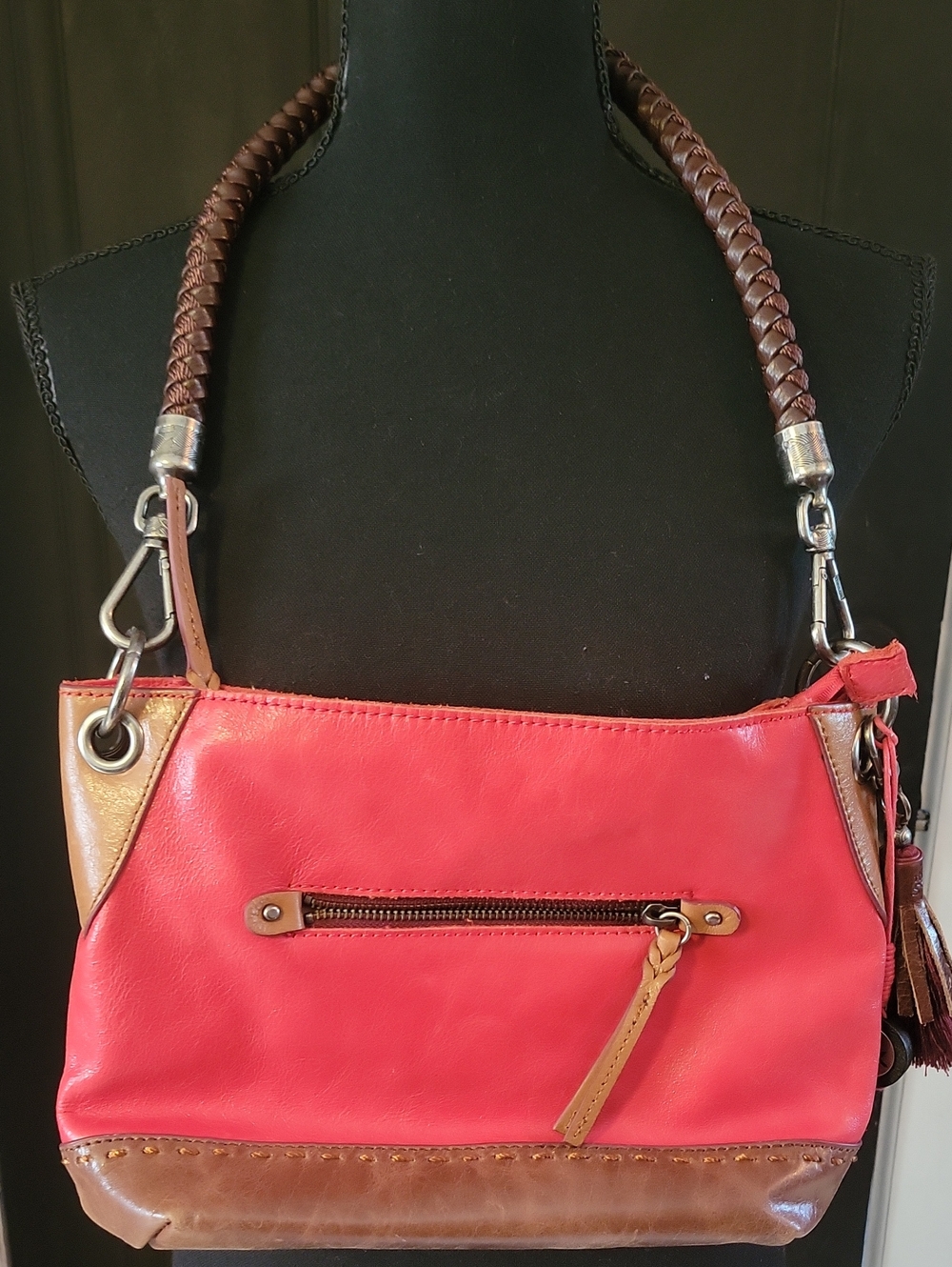 The Sak Coral and Brown Braided-Handle Shoulder Bag
